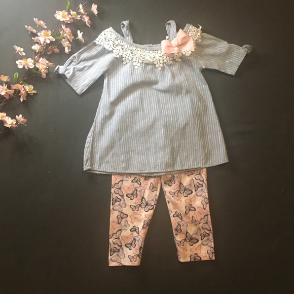 Little Lass Butterfly Capri 2 Piece Outfit Size 4T